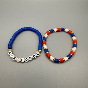AIR FORCE' Beaded Stretch Bracelets - Patriotic Set - Handmade #B0459T